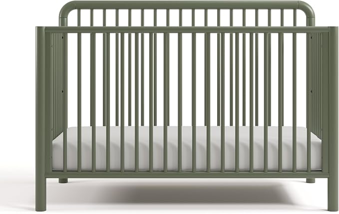 Storkcraft Porto 5-in-1 Convertible Crib with Toddler Guardrail – GREENGUARD Gold Certified, Toddler Bed Conversion Kit Included, 100% Solid Wood, Fits Standard Baby Crib Mattress (Olive)