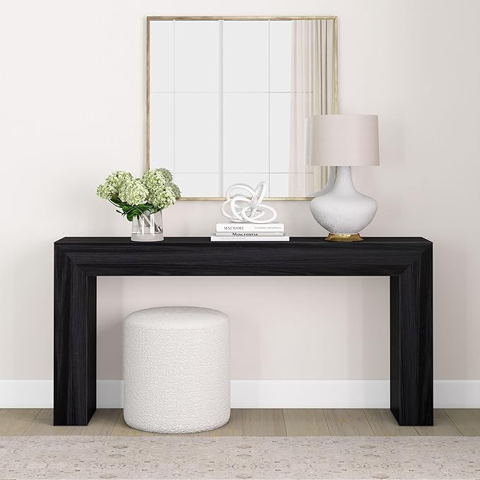 Plank+Beam Grand Console Table, 66 Inch Modern Solid Wood Sofa Table, Narrow Entryway Table for Hallway, Behind the Couch, Living Room, Foyer, Black Wirebrush