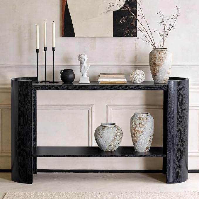 LKTART 53" Black Console Table for Entryway, Couch Tables Behind Sofa, Space-Saving Wooden Entry Foyer Hallway Table with Shelf, Modern Console Sofa Tables for Hallway Organization