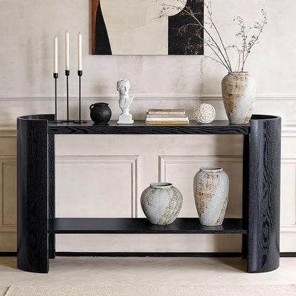 LKTART 53" Black Console Table for Entryway, Couch Tables Behind Sofa, Space-Saving Wooden Entry Foyer Hallway Table with Shelf, Modern Console Sofa Tables for Hallway Organization
