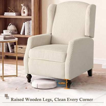 Upholstered Wingback Recliner Chair, Cozy Corduroy Manual Push Back Recliner for Living Room, Bedroom (2, Beige)