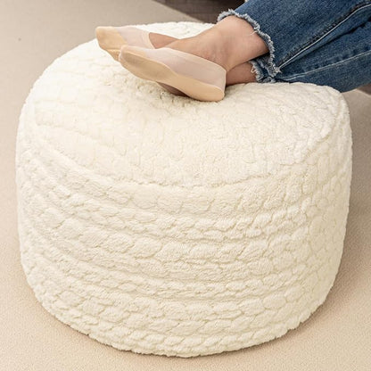 Round Pouf Ottoman 20 x 20 x 14 Inches Boho Poof Home Decor Floor Pouffe Ottoman Foot Rest for Couch Sofa Bean Bag Chairs Living Room Bedroom (Cream)