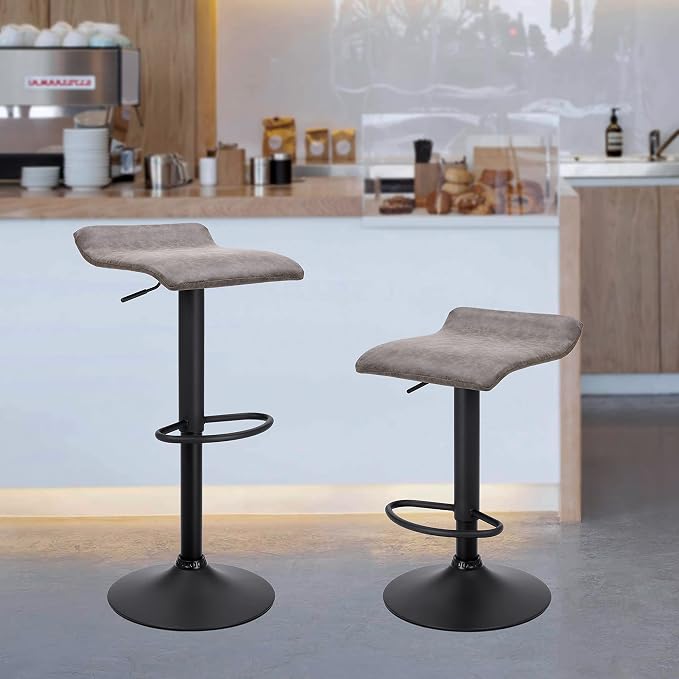 Finnhomy Bar Stools Set of 2 Counter Height, Swivel Barstools with Footrest and Backless, Height Adjustable Rustic Bar stools for Kitchen, Vintage Leather, Retro Grey