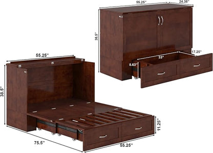 AFI Hamilton Full Murphy Bed Chest with Mattress, Storage, and Built-in Charger in Walnut
