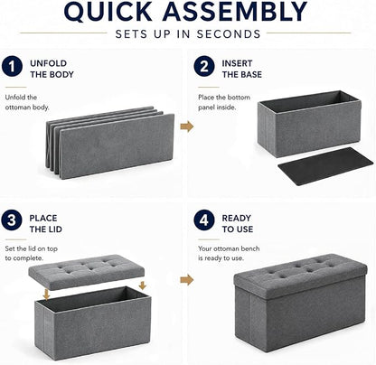ALASDO 30 Inch Folding Storage Ottoman Bench with Hidden Storage, PU Leather Ottoman Foot Rest Stool, End of Bed Bench for Bedroom, Living Room, Entryway and Closet, Grey