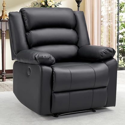 EBELLO Faux Leather Classic Power Recliner Chair, Oversized Electric Overstuffed Reclining Chair with Soft Cushion and Back, Sofa with Comfortable Armchair, Classic Black, 2Pcs