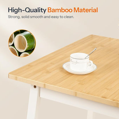 HOOBRO Bamboo Dining Table, Square Dining Table for 2, 27.6" Kitchen Table for Small Space, Writing Table, Easy to Assemble, for Dining Room, Living Room, Office, Kitchen, Natural and White YW70CZ01G1