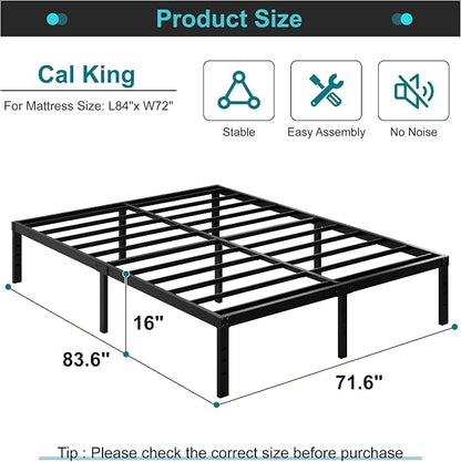 Maenizi California King Bed Frames, 16 Inch Heavy Duty Metal Platform Support Up to 3000 lbs with Steel Slat, No Box Spring Needed, Easy Assembly, Noise Free, Black