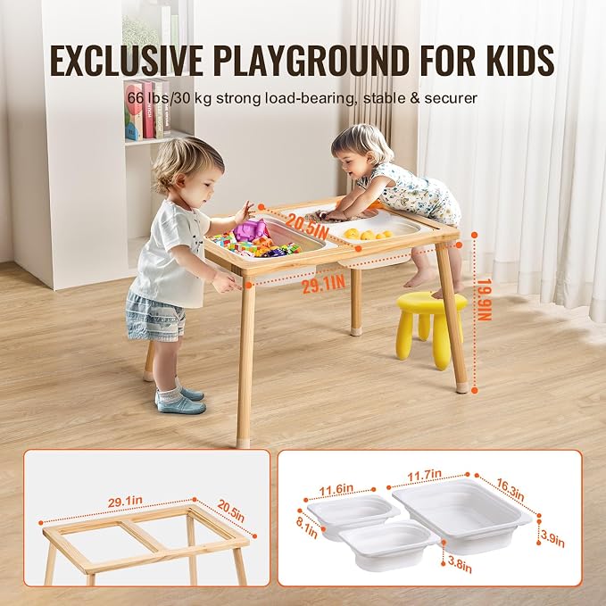 VEVOR Sensory Table for Toddlers, Kids Activity with 3 Foldable Storage Bins & Double-Sided Board, Indoor/Outdoor Play Sand and Water Table, Wooden Kids Sensory for Drawing Studying