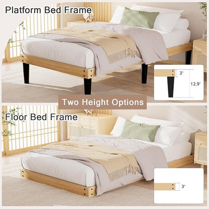 Yumori 12.9 Inch Minimalist Style Twin XL Size Bed Frame, Wood Platform Bed with Wood Slat Support, No Box Spring Needed, Easy Assembly, Natural