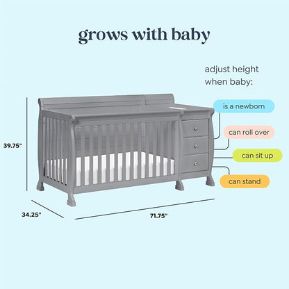 Davinci Kalani 4-in-1 Convertible Crib & Changer Combo, Gray | GREENGUARD Gold Certified, Converts to Toddler Bed, Daybed & Full-Size Bed, 4 Adjustable Mattress Heights, Easy to Assemble