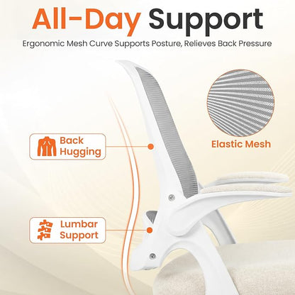 NEO CHAIR Office Chair Computer Desk Chair Ergonomic Gaming Comfy Mesh with Flip-up Arms Lumbar Support Adjustable Height Rolling Wheels for Home Office (Ivory)