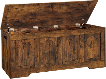 DINZI LVJ Storage Chest, 47.2”Wooden Storage Box with 2 Safety Hinges, Entryway Shoe Bench with Flip-Top, Large Trunk for Living Room, Bedroom, Easy Assembly, Rustic Brown