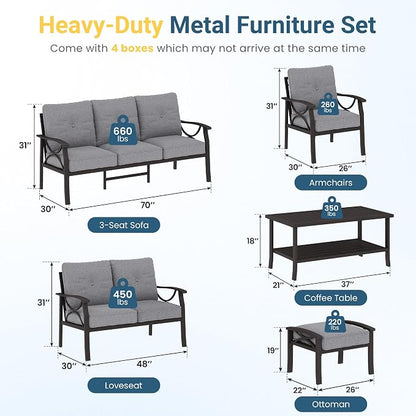 RoyalCraft Outdoor Patio Furniture Set, 9 Seats Outdoor Patio Set with 4" Thick Cushion, All-Weather Metal Patio Sofa with Coffee Table, Outdoor Sectional Furniture for Porch Backyard, Khaki&Grey