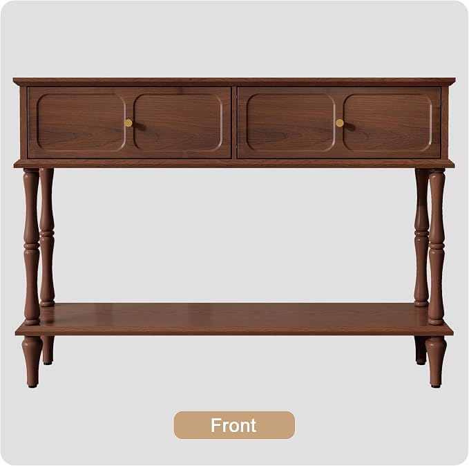 ARTPOWER Console Table with Drawers for Entryway, Mid-Century Entryway Table with Storage, Brown Narrow Entryway Table with Open Shelf Behind Sofa for Living Room, Foyer, Hallway