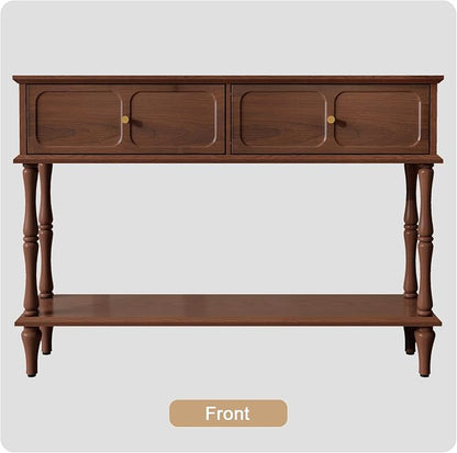 ARTPOWER Console Table with Drawers for Entryway, Mid-Century Entryway Table with Storage, Brown Narrow Entryway Table with Open Shelf Behind Sofa for Living Room, Foyer, Hallway