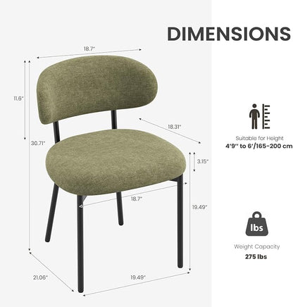 Upholstered Dining Chairs Set of 4, Modern Fabric Kitchen Chairs with Curved Backrest and Cushioned Seat, Sturdy Metal Legs, Comfortable Accent Chairs for Kitchen Dining Room, Living Room,Green