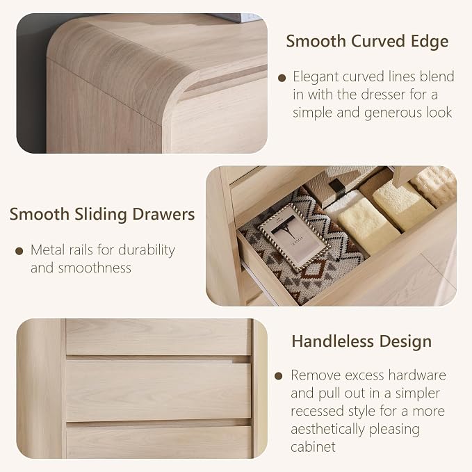 Aitjunz Modern 7 Drawers Dresser for Bedroom, 55" Tall Dressers, Cream | Wooden Dressers & Chest of Drawers w/Curved Profile Design, Mid Century Vertical Storage Dressers Organizer for Bedroom
