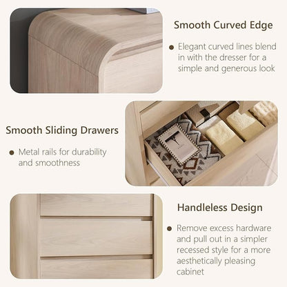 Aitjunz Modern 7 Drawers Dresser for Bedroom, 55" Tall Dressers, Cream | Wooden Dressers & Chest of Drawers w/Curved Profile Design, Mid Century Vertical Storage Dressers Organizer for Bedroom