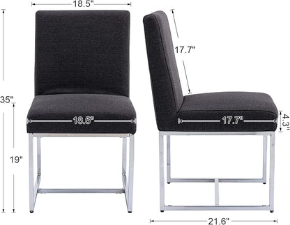 CIMOTA Black Modern Dining Chairs Set of 8, Upholstered Dining Room Chairs Armless Guest Side Chair with Chrome Base for Dining Room/Kitchen, Charcoal Black, 8PCS