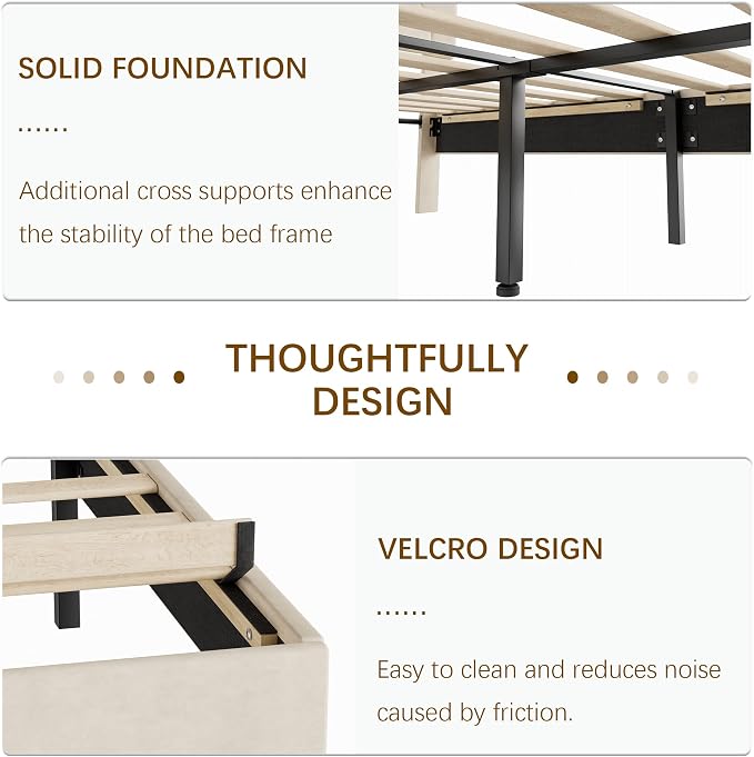 VECELO Full Size Bed Frame with Diamond Tufted Headboard, Upholstered Platform Bedframe with Wood Slat Support, No Box Spring Needed, Pala Beige