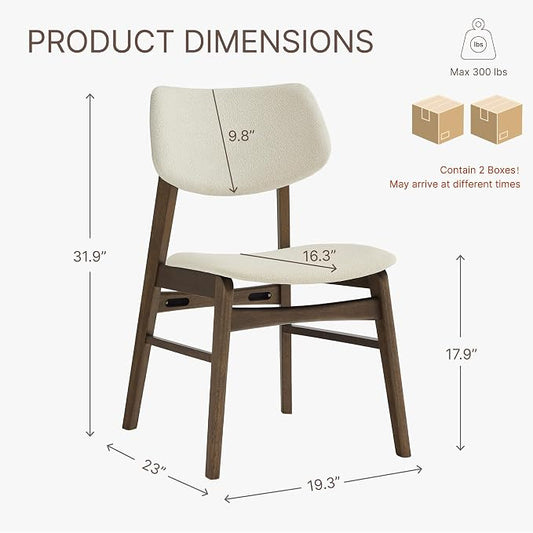 KISLOT Wooden Dining Chairs Set of 4, Upholstered Modern Dining Room Chairs, Solid Oak Wood Kitchen Chairs with Soft Cushion Backrest for Farmhouse, Restaurant, Café (Cream Fabric & Walnut Color)