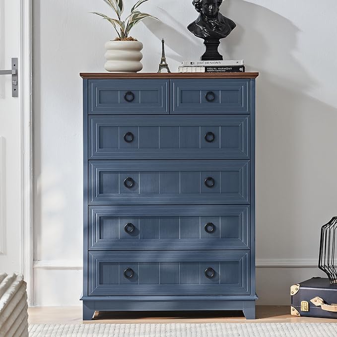 Joaxswe Farmhouse 6 Drawer Dresser for Bedroom Set of 2, 41" Tall Small Dressers & Chest of Drawers, Rustic Wood Dresser with Metal Handle, Storage Organizer Closet for Living Room, Hallway, Entryway