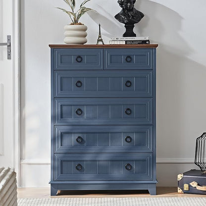 Joaxswe Farmhouse 6 Drawer Dresser for Bedroom Set of 2, 41" Tall Small Dressers & Chest of Drawers, Rustic Wood Dresser with Metal Handle, Storage Organizer Closet for Living Room, Hallway, Entryway