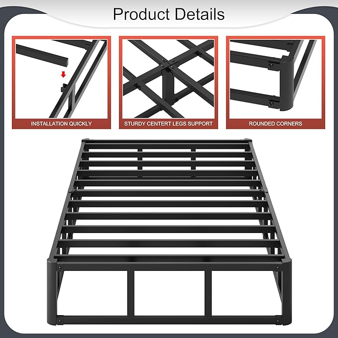 Yicensen 10 Inch High Profile Twin Box Spring Heavy Duty Metal Box Spring Twin with Fabric Cover, Sturdy Mattress Foundation, Easy Assembly, Noise Free, Black