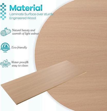 Kaboon Universal Tabletop 60"x18", Solid One-Piece Melamine Table Top, L-Desk Floating Desk DIY, Home and Office, Light Walnut