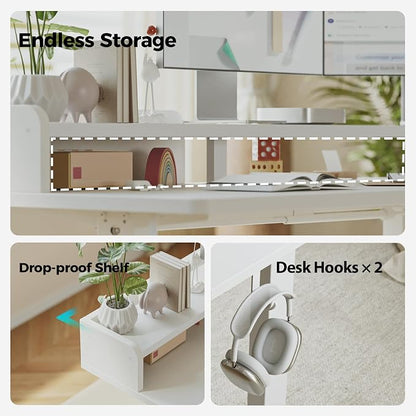 Agilestic L Shaped Standing Desk, Corner Desk with Monitor Shelf, Adjustable Height Gaming Table, Sit Stand Up Table, 63 x 55 Inch Home Office Computer Workstation, Splice Board, White