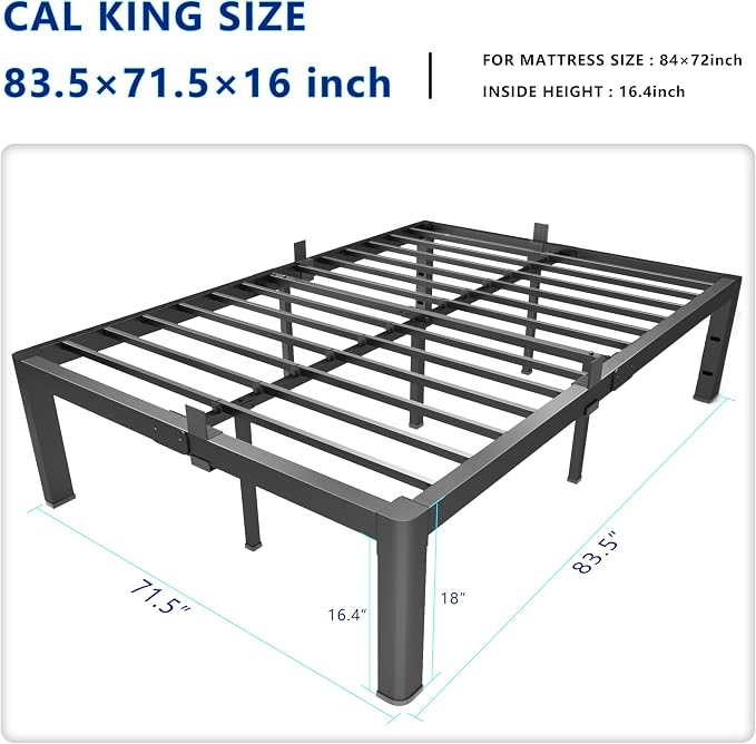 Yookare Cal King Platform Bed Frame,18"Heavy Duty Metal Mattress Foundation, Rounded Safety Corners & Recessed Legs,Mattress Retainers,Easy Assembly,Noise Free Steel Slat Support,No Box Spring Needed
