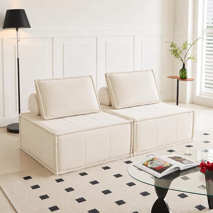 PurrJoys Modular Sectional Loveseat, 2-Piece Deep Seat Corduroy Lounge Sofa with Movable Cushions, Small Loveseat Couch for Living Room, Bedroom, Apartment