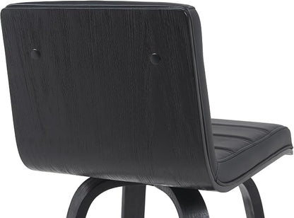 Armen Living Vienna Modern Swivel 26" Counter Height Barstool with Black Faux Leather and Black Wood Finish