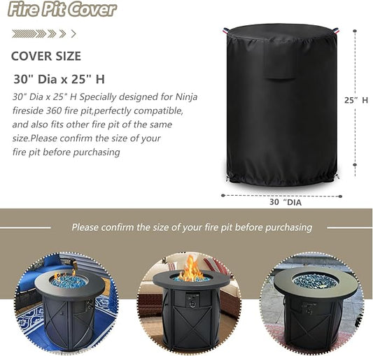 Cover for Bali Outdoors 30" Dia Propane Fire Pit,Outdoor Heavy Duty 600D Waterproof Fire Pit Cover Round,30" Dia x 25" H Fire Pit Table Outdoor Cover,Black
