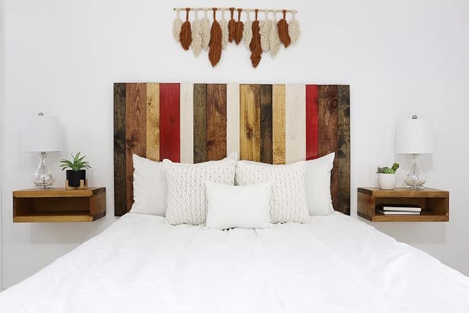 Barn Walls Fall Mix Signature Design, Multicolored Solid Wood Headboard, Floating Panels, Wall Mount, Adjustable Height, Easy Assembly, Full Size