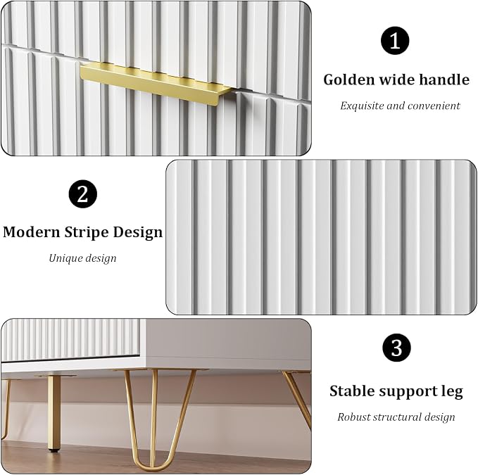 MAISONARIA White Dresser for Bedroom, Modern Dresser with Gold Metal Handles & Chests of Drawers, Wood Chest of Drawers for Bedroom