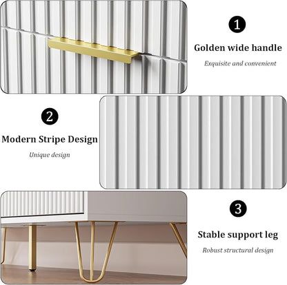 MAISONARIA White Dresser for Bedroom, Modern Dresser with Gold Metal Handles & Chests of Drawers, Wood Chest of Drawers for Bedroom
