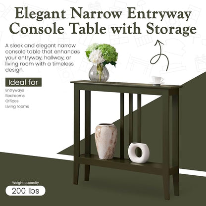 Kings Brand Narrow Console Table w/Storage Shelf, Sofa Entryway, Caviar | Narrow Console Table with Storage Shelf – Slim Design Fits Entryways, Hallways, Behind Sofas, Shelf Décor, Books, Essentials