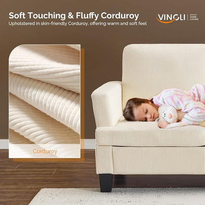 VINGLI Beige 83" Sofa Couches for Living Room, Corduroy Modern Comfy 3 Seater Couch 25.6" Deep Seat Upholstery Cozy Sofas for Small Space, Bedroom, Apartment, Home Office