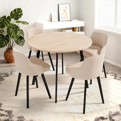 VINGLI Round Dining Table for 2-4, 35in Modern Dining Room Table with Metal Base, Light Oak Wooden Kitchen Table, Space-Saving, Small Space Circle Dinette for Home, Kitchen, Apartment