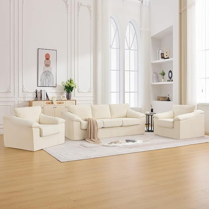Boneless Couch Sets, Modern 3 Seater Sofa with 2 Accent Chairs, Floor Cloud Couch Sets with Extra Comfy Soft Deep Seats for Living Room, Apartment, No Assemby, Set of 3, Beige