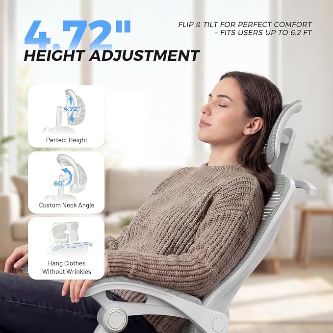 CYKOV Ergonomic Office Chair with Footrest - Adjustable Lumbar Support & Headrest, 90-135° Reclining Mesh Back Computer Chair - Home Office/Gaming, 350lbs Capacity