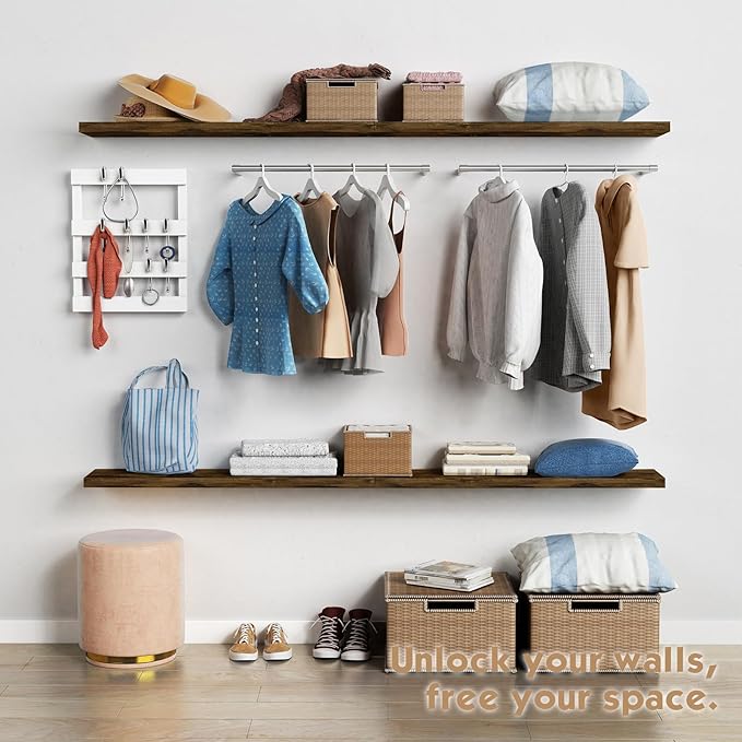 Forbena 36 Inch Floating Shelves for Wall Long Set of 3, Large Deep Wall Shelves for Bedroom Living Room Decor, Rustic Wood Floating Shelf for Kitchen Closet Office TV Plants Books (Dark Brown)