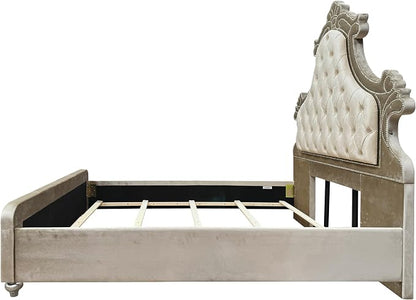 Acme Lucienne Velvet Upholstered Eastern King Bed with LED in Beige