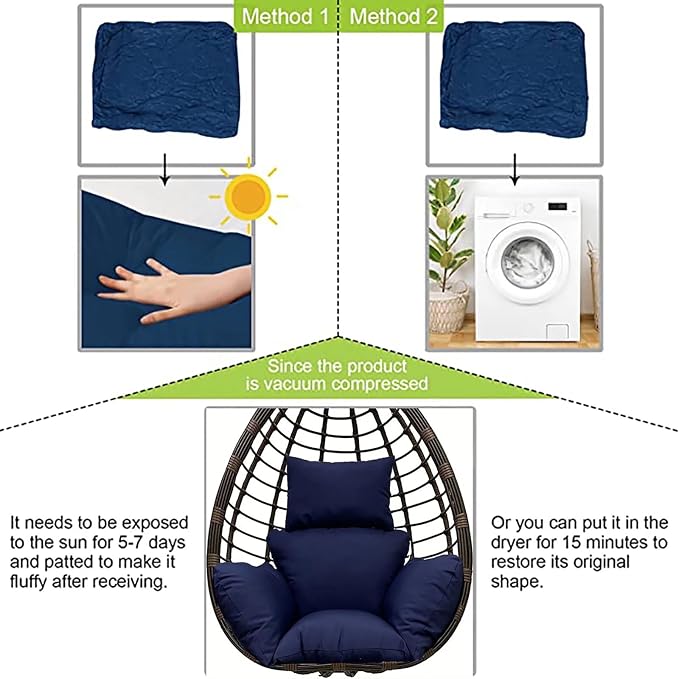 Indoor Outdoor Egg Chair Cushion Thick Printed Hanging Chair Cushions Soft Seat Pad for Patio Garden Bedroom Navy Green