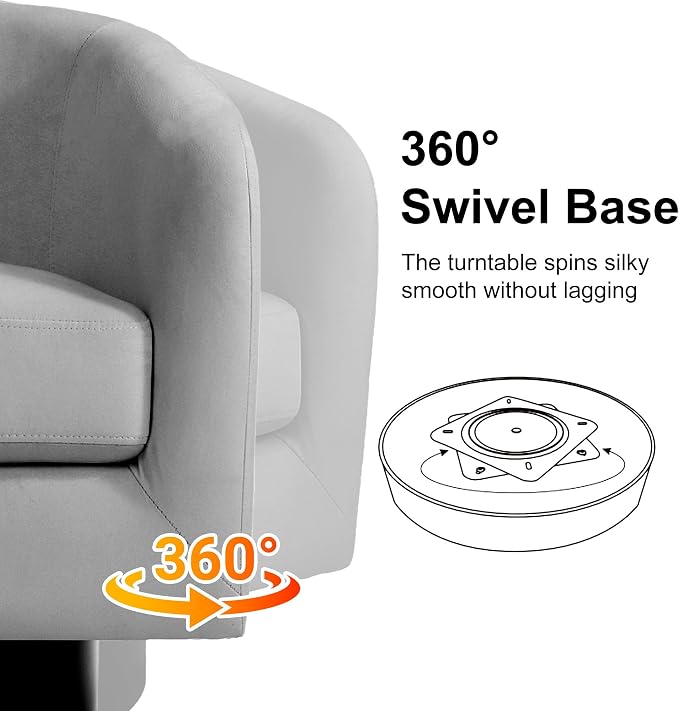Swivel Barrel Accent Chair, Modern Round Chenille Fabric Arm Chair for Living Room, Bedroom, Comfy Club Reading Chairs for Adults（Velvet Grey, Set of 2