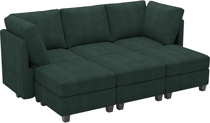 Belffin Modular Sectional Sleeper Sofa with Storage Seat 6 Seat Sectional Sleeper Sofa Bed Corduroy Sectional Couch with Reversible Chaise Green Modular Couch for Living Room
