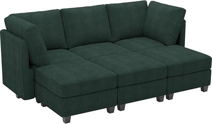 Belffin Modular Sectional Sleeper Sofa with Storage Seat 6 Seat Sectional Sleeper Sofa Bed Corduroy Sectional Couch with Reversible Chaise Green Modular Couch for Living Room
