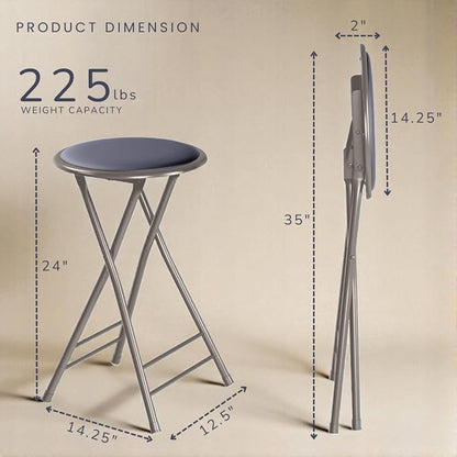 Lavish Home Folding Stool - Set of 4 Counter Height Bar Stools | 24-Inch Backless Folding Chairs with 225lb Capacity for Kitchen, Rec Room, or Game Room (Gray)